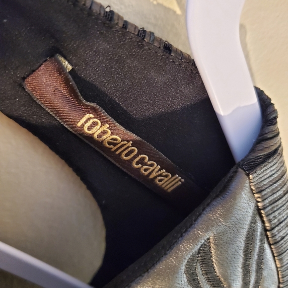 ROBERTO CAVALLI Black Leather Mini Dress Women's Size 44 - Picture 5 of 16